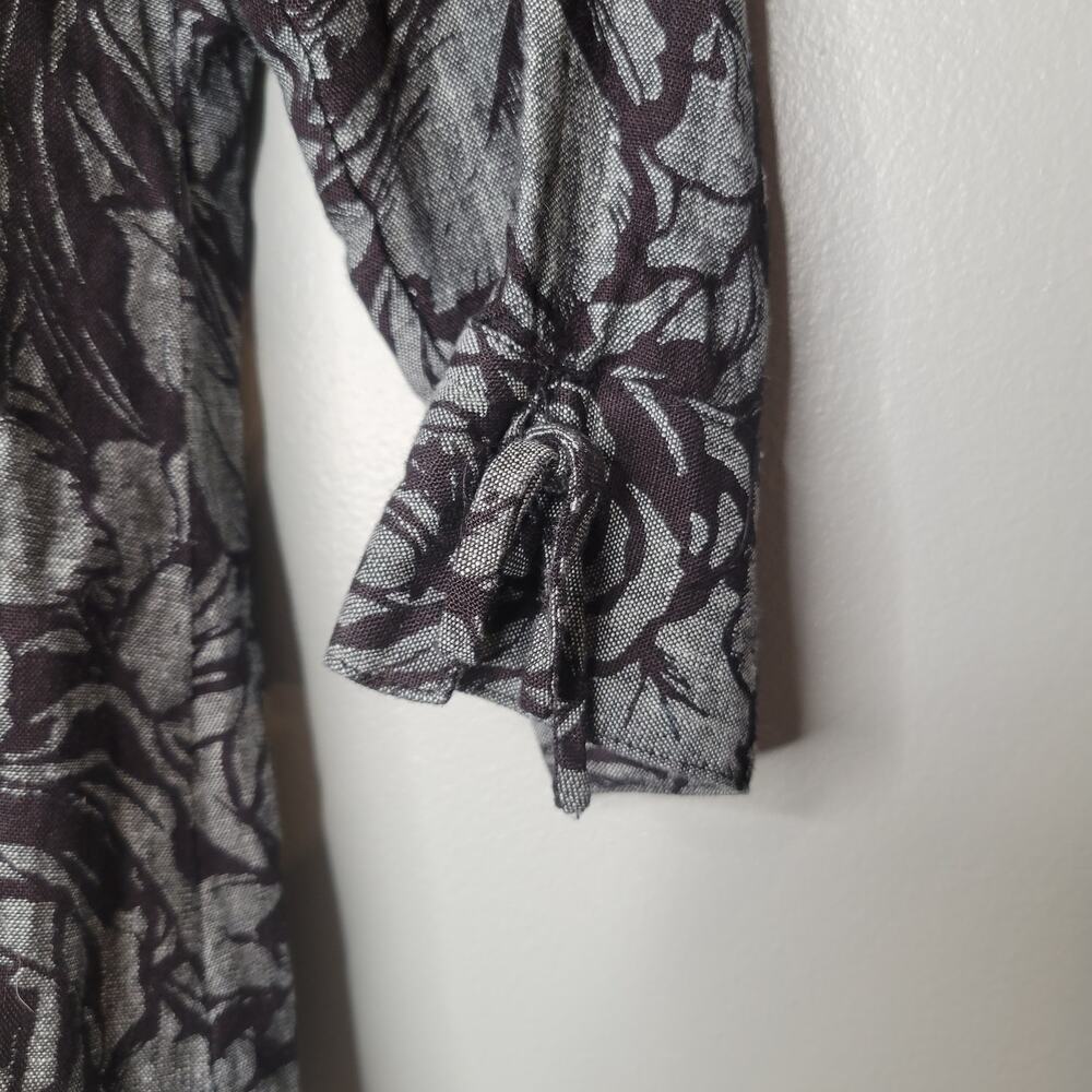 JM Collection Linen Jacket Women's Size 10 Black Gray Dark Floral Button Front - Picture 8 of 14